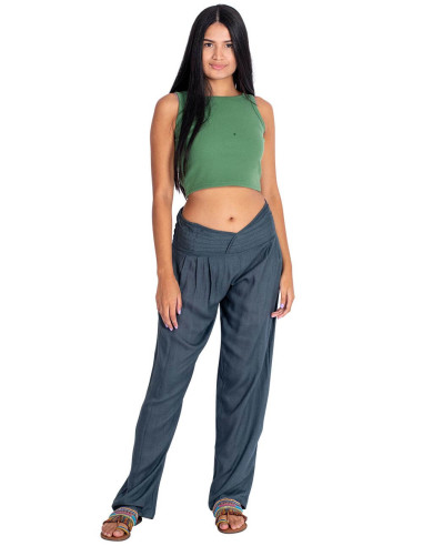 Pantalon droit gris à col en V – Élégance et...