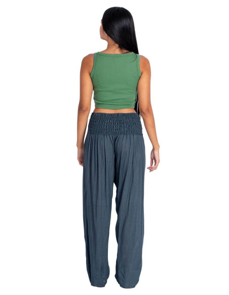 Graue gerade geschnittene Hose mit V-Ausschnitt-Detail – Ethno-Eleganz und Komfort