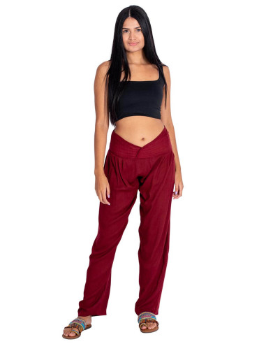 Burgundy straight-leg trousers with a V-shaped...