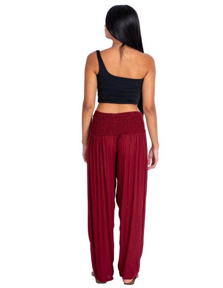 Burgundy straight-leg trousers with a V-shaped detail – Ethnic fashion with a handcrafted soul