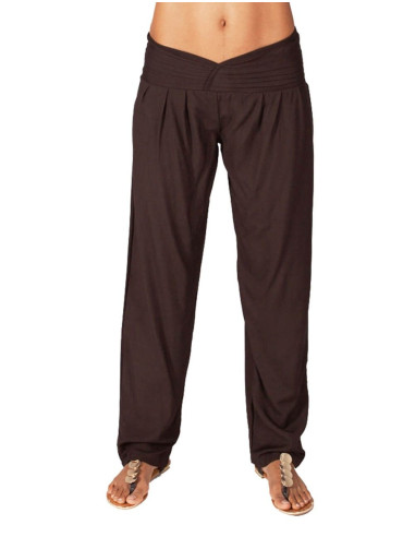 Pantalon droit marron chocolat avec détail en V...