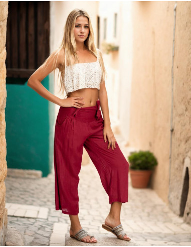 Calça capri bordô – Estilo boêmio com inspiração indiana