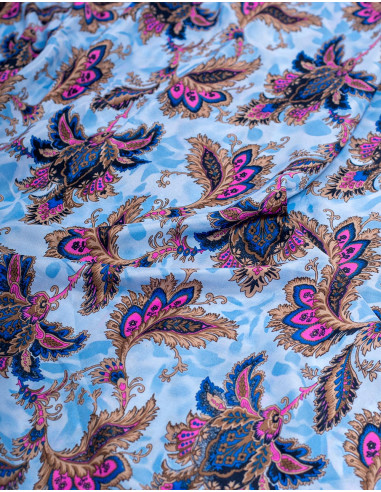 Langes hellblaues Seidenkleid mit Blumen –...