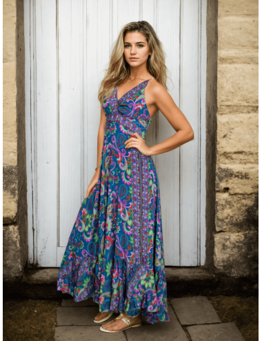 Vestido longo de seda com...