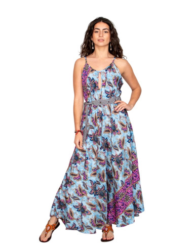 Abito lungo in seta celeste con fiori – Design...