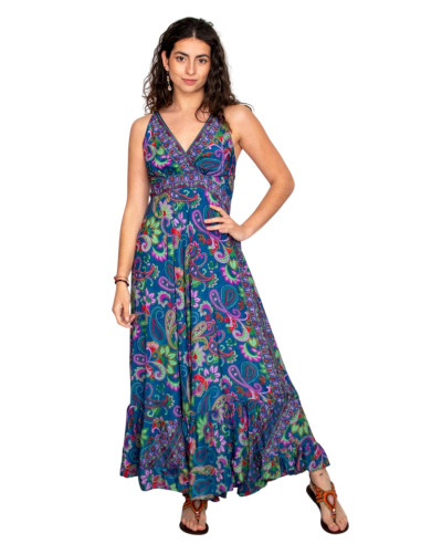 Long silk dress with multicolored flowers –...