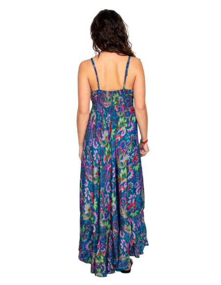 Langes Seidenkleid mit bunten Blumen – Bohemian-Inspiration und indische Eleganz