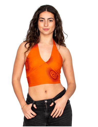 Orange crop top with Sanskrit inscriptions –...
