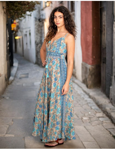 Long boho silk dress with a...