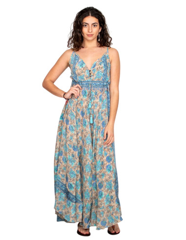 Abito lungo boho in seta con scollo a V –...