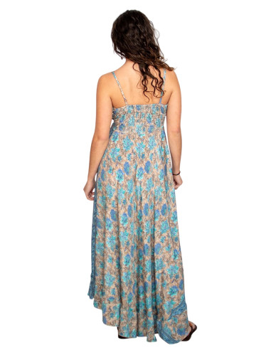 Vestido largo boho de seda con escote en pico –...
