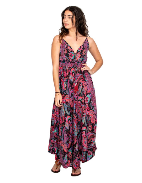 Abito lungo con stampa paisley e scollo a V – ispirazione etnica indiana