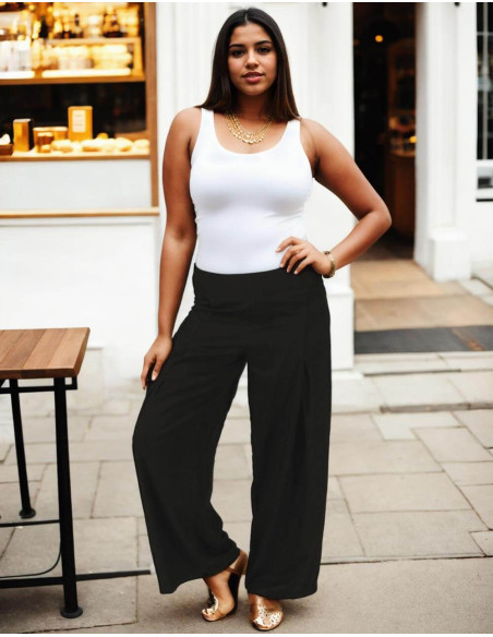 Calças retas plus size em rayon – Borgonha ou Preto