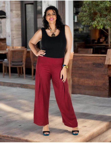 Pantalon droit grande taille en rayonne – Bordeaux ou Noir