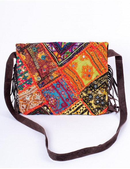 Handmade boho clutch with mirrors and fringes – Kimago