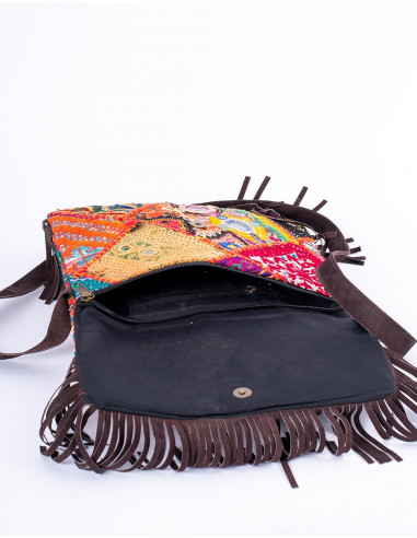 Handmade boho clutch with mirrors and fringes –...