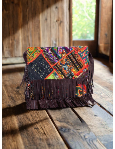 Handmade boho clutch with mirrors and fringes –...