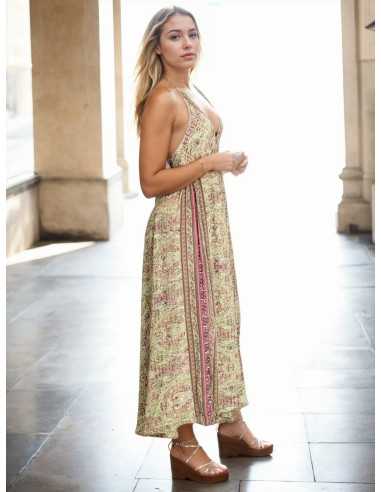 Kimago long dress in green silk – Boho and...