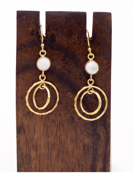 Gold earrings with circles and mineral stones