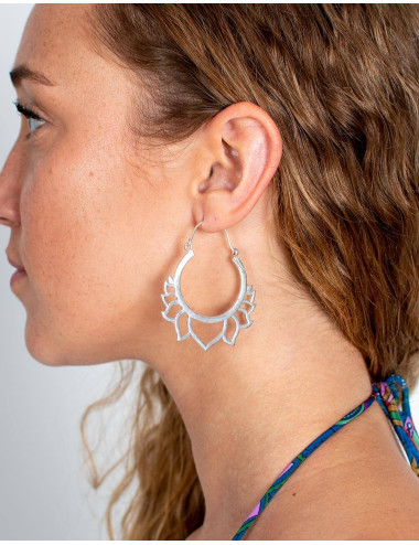 Silver lotus flower earrings