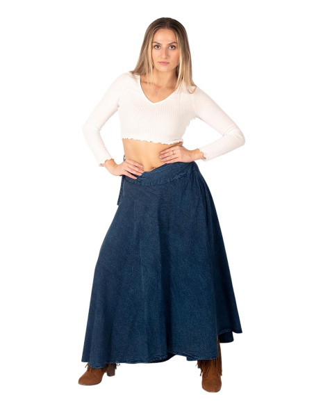 Saia envolvente de algodão azul – Moda étnica indiana feita à mão