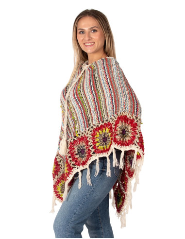 Poncho triangolare fatto a mano con frange –...