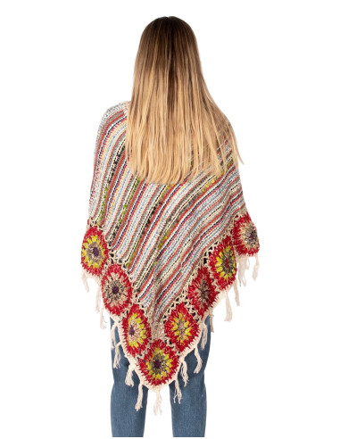 Poncho triangolare fatto a mano con frange –...