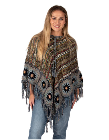 Poncho triangolare fatto a mano con frange –...