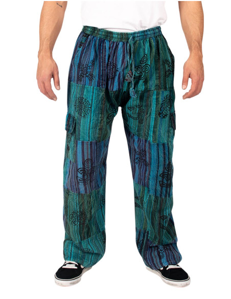 Pantalon hippie patchwork vert ou bleu clair – Fait main en Inde