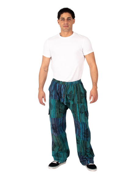 Green or light blue patchwork hippie pants – Handmade in India