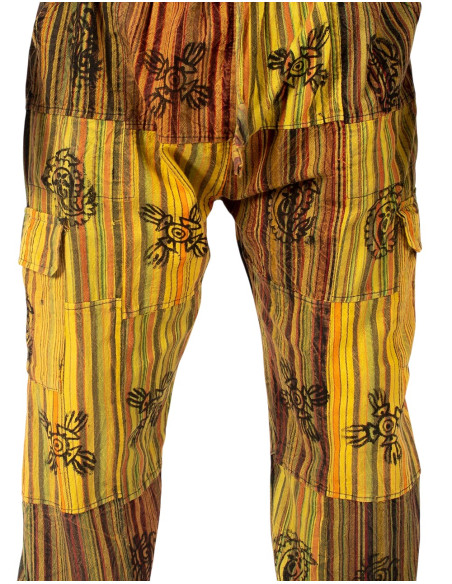 Calças hippies de patchwork feitas à mão – Cores quentes e escuras