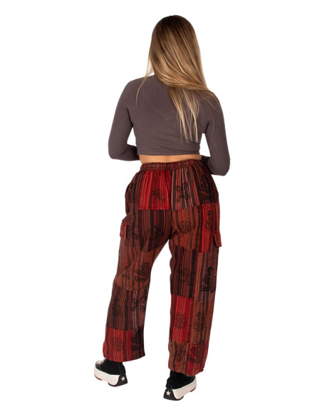 Pantalon hippie patchwork fait main – Couleurs chaudes et foncées