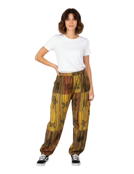 Pantalon hippie patchwork fait main – Couleurs chaudes et foncées