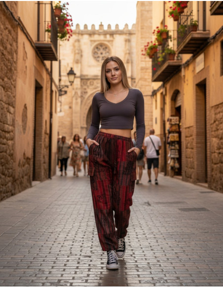 Pantaloni hippie patchwork fatti a mano – Colori caldi e scuri