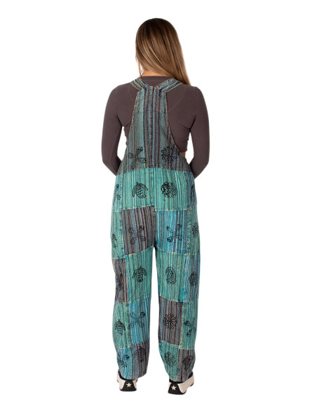 Unisex handmade patchwork cotton dungarees – Green or light blue