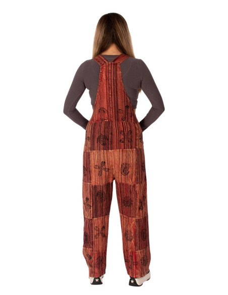Unisex patchwork handmade cotton dungarees – Red tones