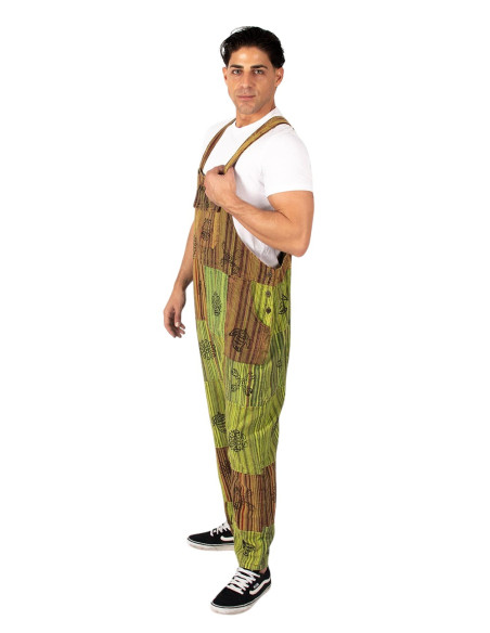 Unisex-Patchwork-Latzhose aus handgefertigter Baumwolle – Grün, Lila oder Rot