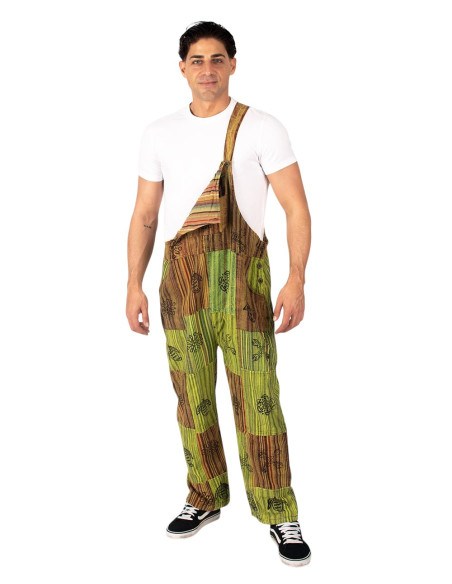 Salopette unisexe en coton patchwork fait main – Verte, violette ou rouge