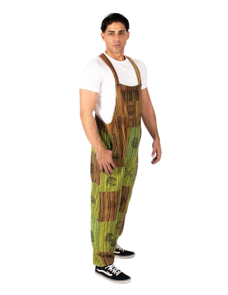 Salopette unisexe en coton patchwork fait main – Verte, violette ou rouge