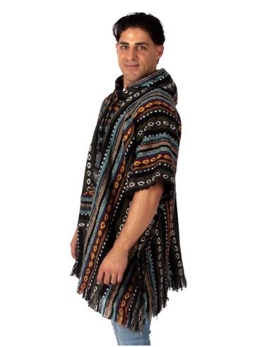Poncho quadrado unissex feito à mão com capuz e...