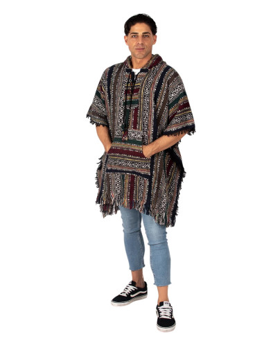 Poncho carré unisexe fait main avec capuche et...