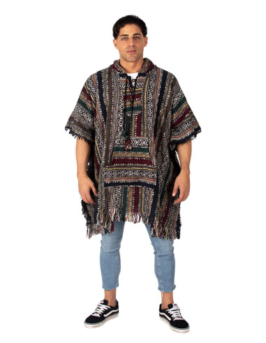 Poncho carré unisexe fait main avec capuche et...