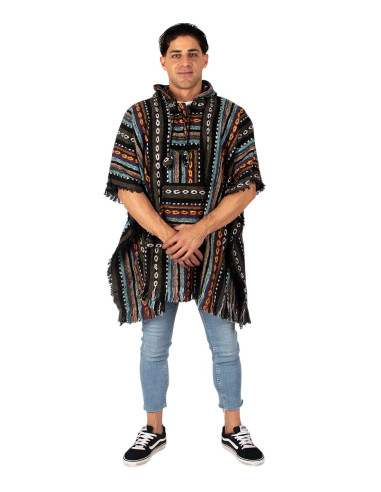 Poncho carré unisexe fait main avec capuche et...