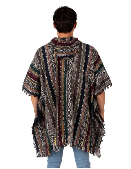 Poncho quadrato unisex fatto a mano con cappuccio e bottoni in legno