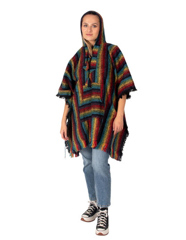 Poncho unisex fatto a mano con cappuccio e...