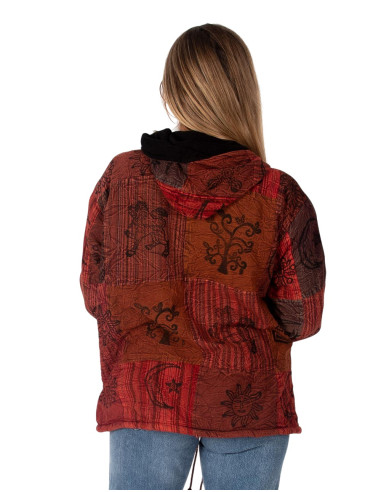Unisex patchwork ethnic jacket with fleece...