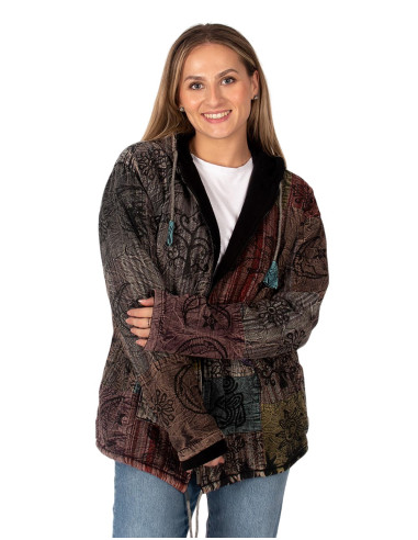 Giacca etnica patchwork unisex con fodera in...