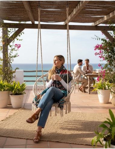 Scialle fatto a mano in cotone e lana con...