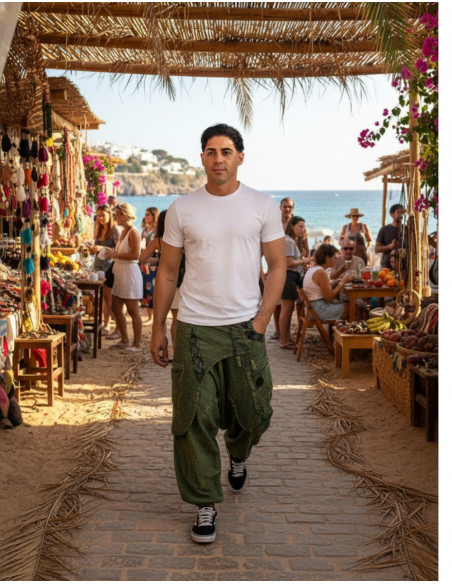 Boho style cotton Afghan pants with hem and Om symbol