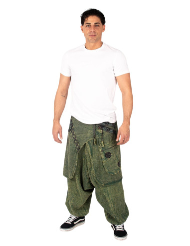 Calças afegãs de algodão estilo boho com bainha...